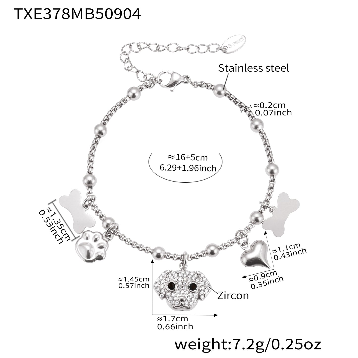 Puppy Zircon Full Diamond Bone DIY Multi-Pendant Bracelet Stainless Steel