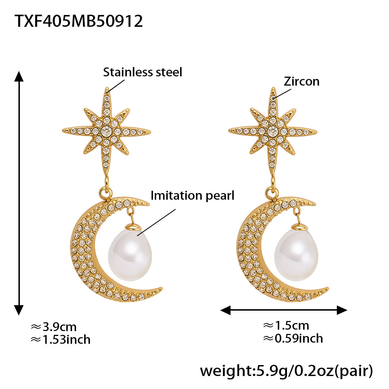 Eight-pointed Star Zircon Earrings With Imitation Pearl