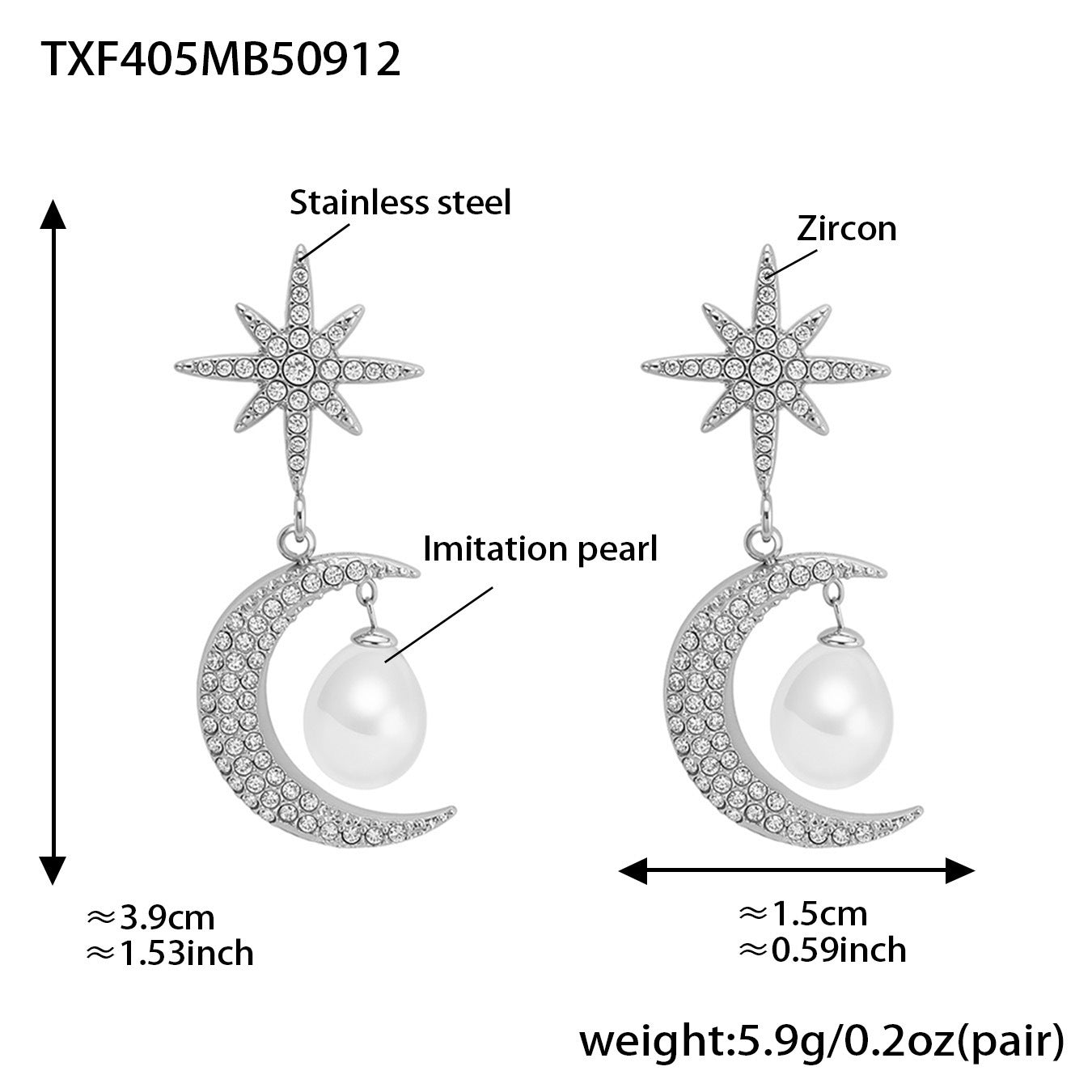 Eight-pointed Star Zircon Earrings With Imitation Pearl