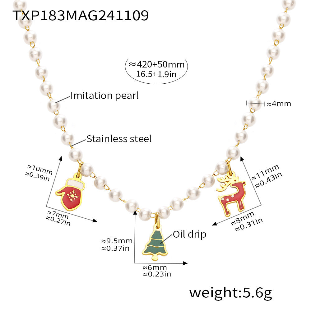 Christmas Cute Cartoon Weight Glaze Pendant Necklace Stainless Steel