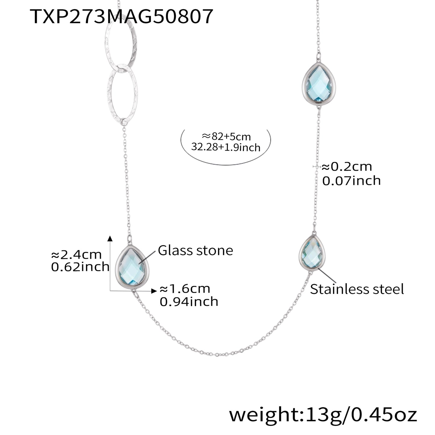Transparent Faceted Glass Stone Splicing Hollow Ring Sweater Chain Necklace