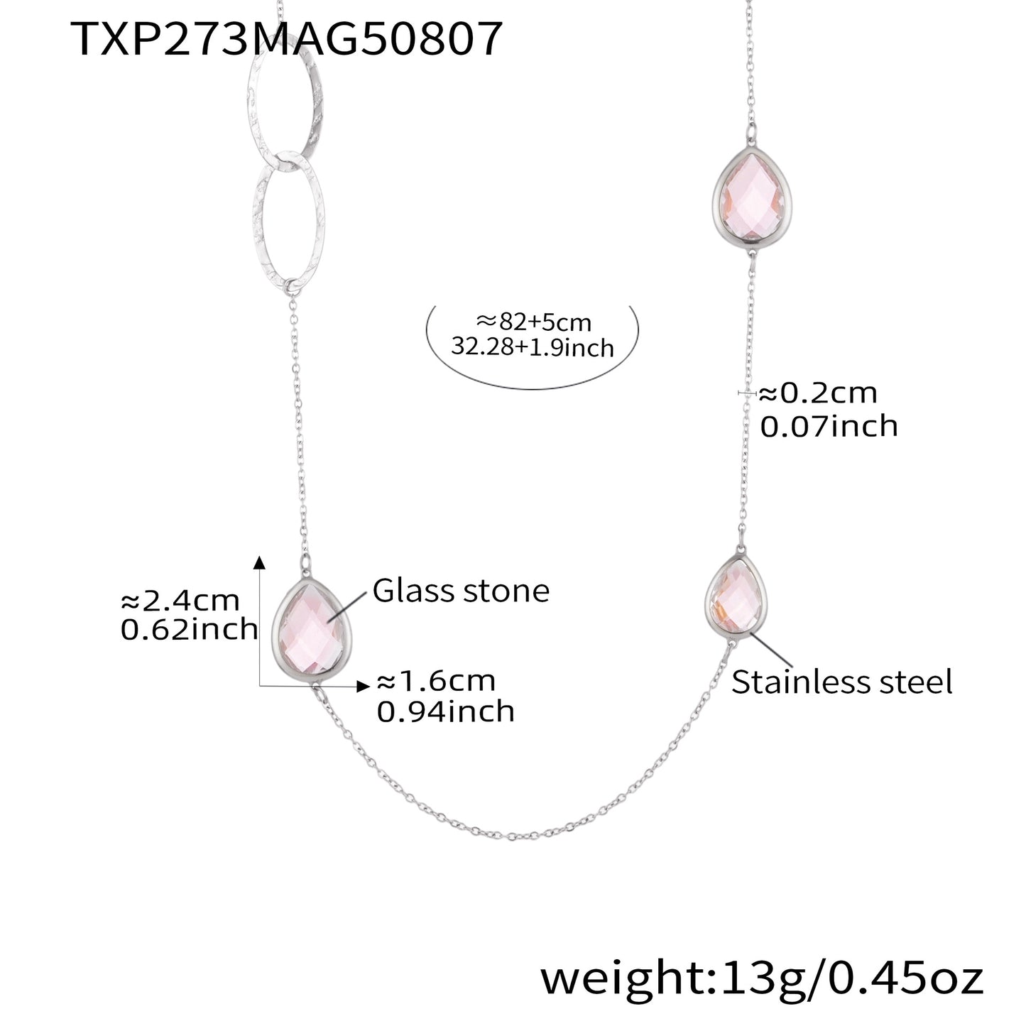 Transparent Faceted Glass Stone Splicing Hollow Ring Sweater Chain Necklace