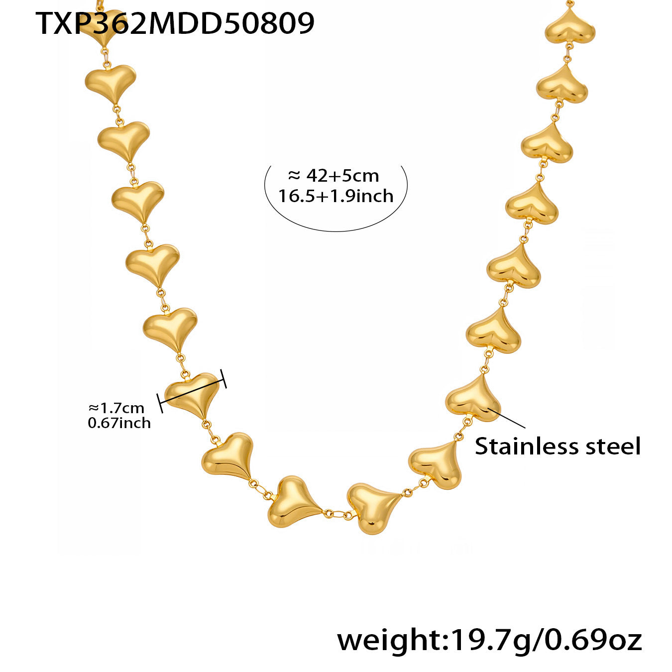Polished Hollow Heart Necklace Stainless Steel