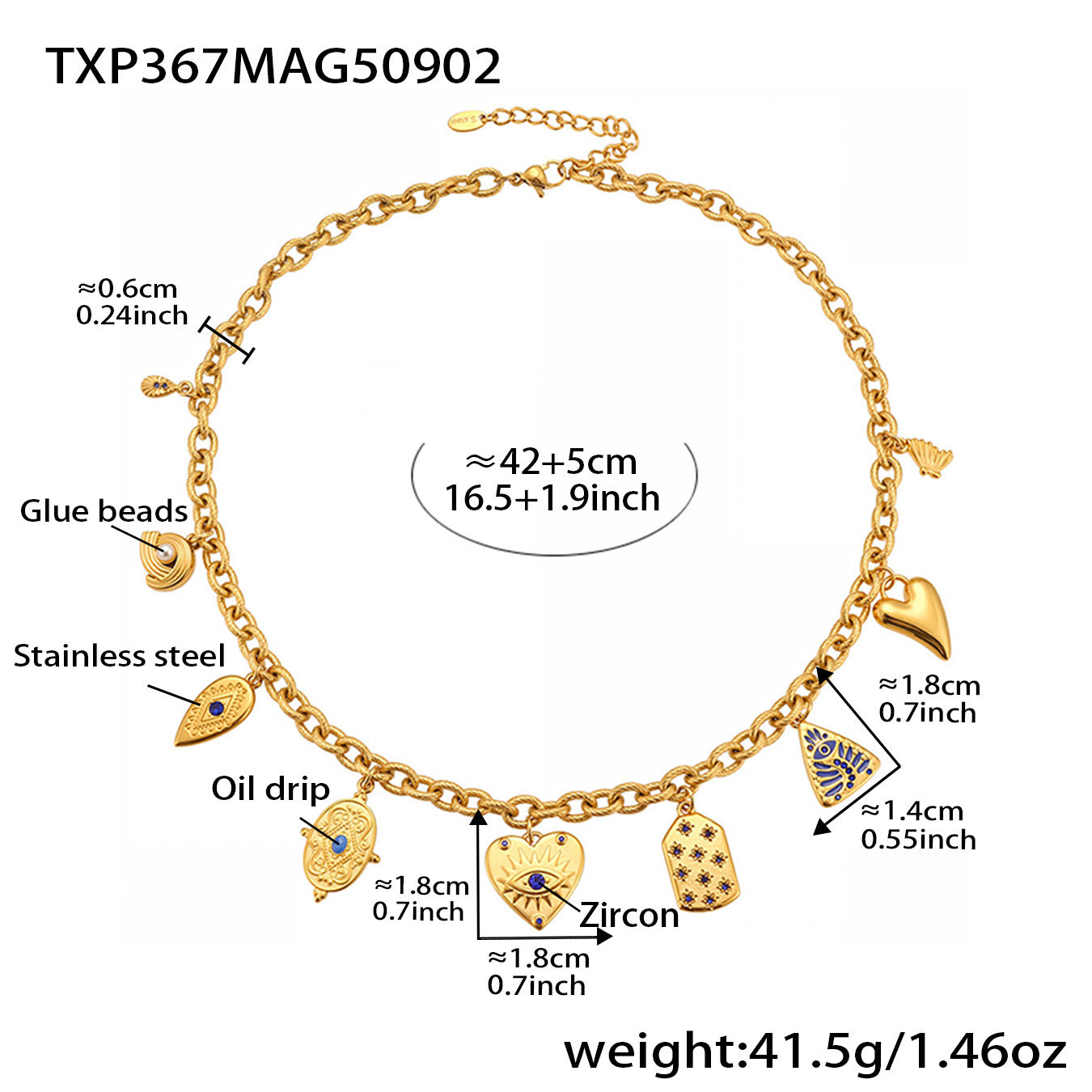 Love Geometric Water Drop Multi-element Handmade Necklace 18K Gold Color