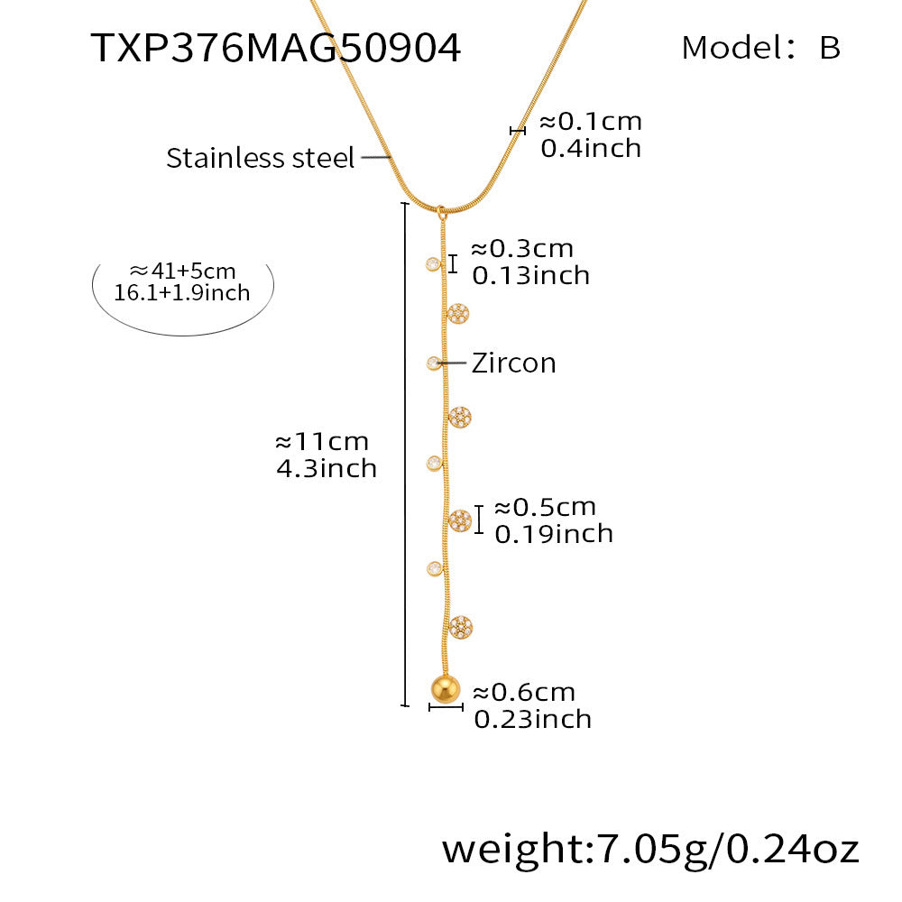Six-leaf Flower With Zircon Tassels Necklace Stainless Steel