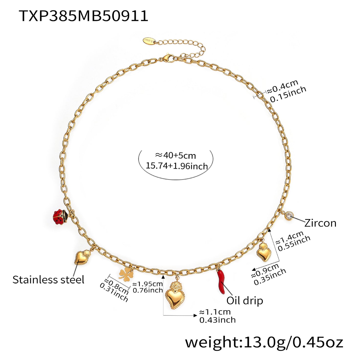 Cross-border Jewelry Dripping Oil Chili Love DIY multi-Accessory Stainless Steel Necklace