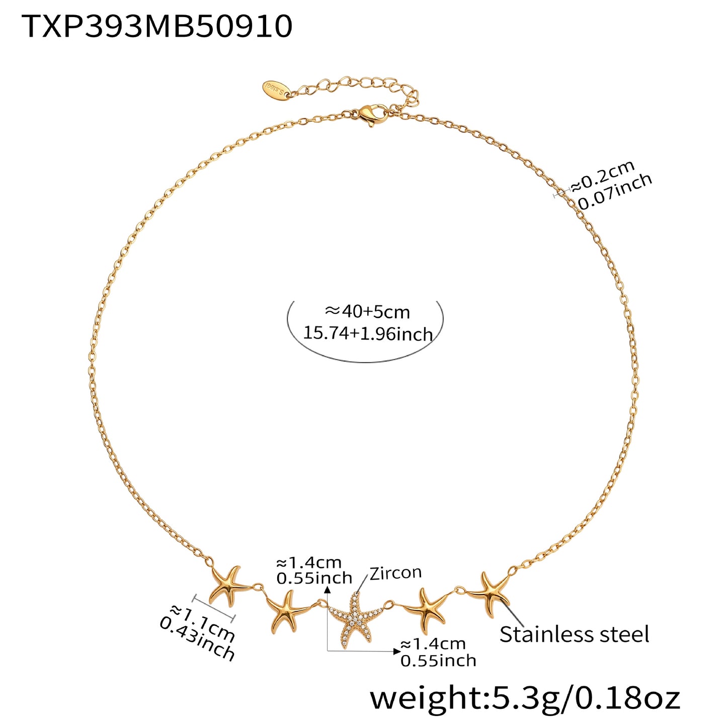 18k Real Gold Plated Starfish Zirconia Jewelry Necklace