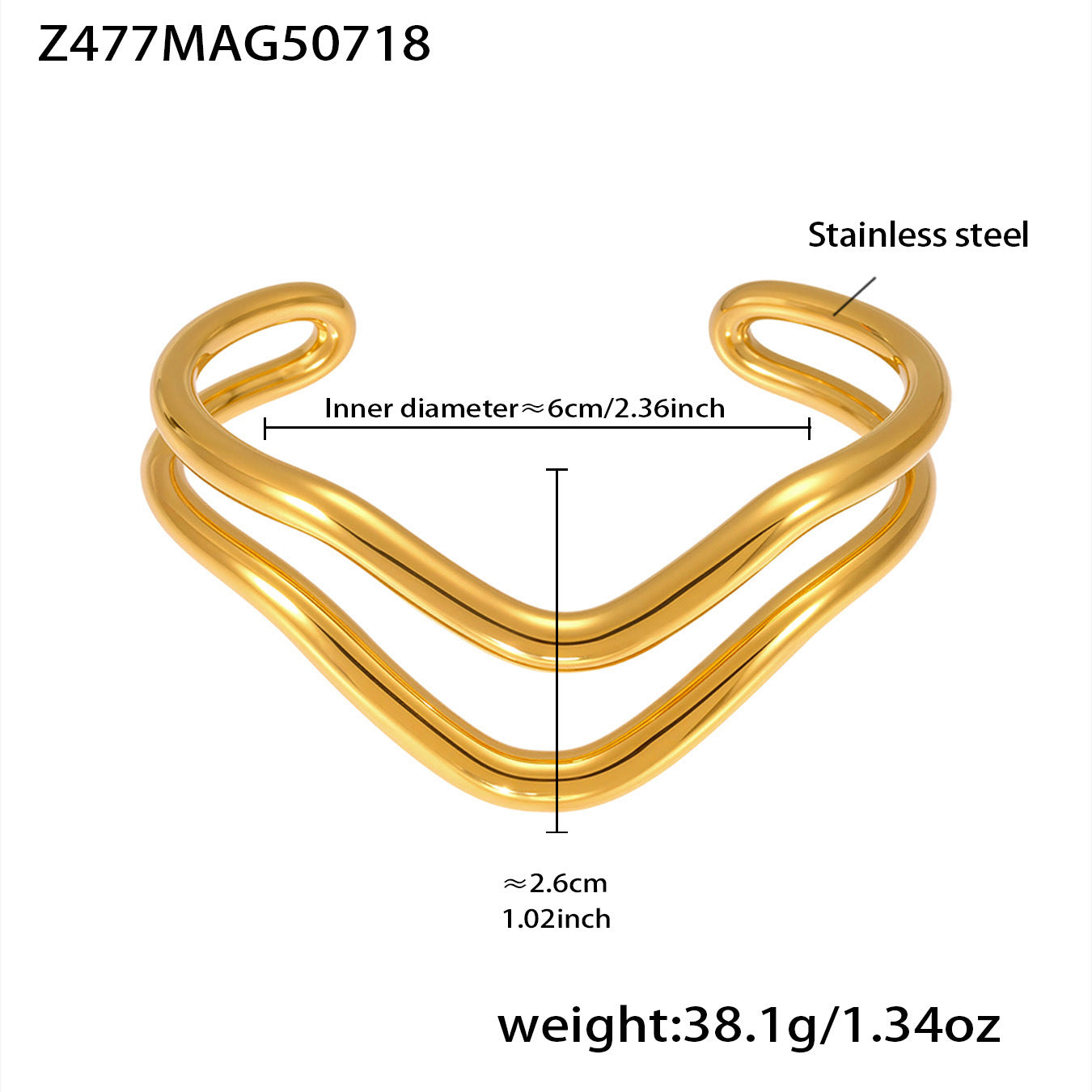 New Wave Line Plain Open Bangle Stainless Steel