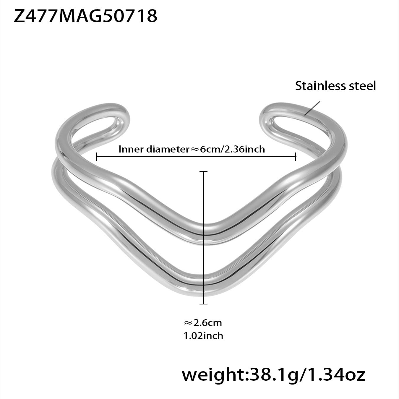 New Wave Line Plain Open Bangle Stainless Steel