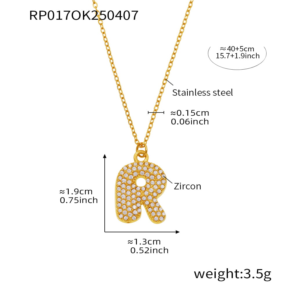 A-Z Alphabet Zircon Pendant Necklace – 18K Gold Hip-Hop Jewelry for Men & Women