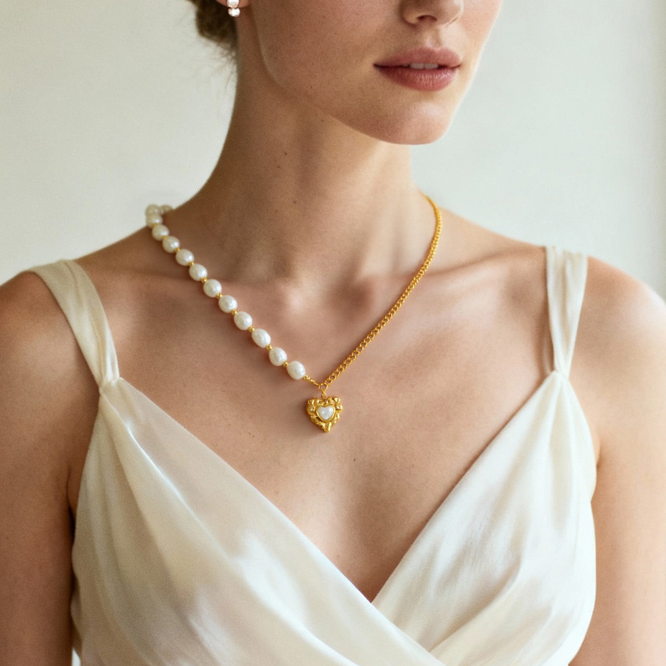 Radiant Pearl Heart Necklace | Stainless Steel Luxe Jewelry