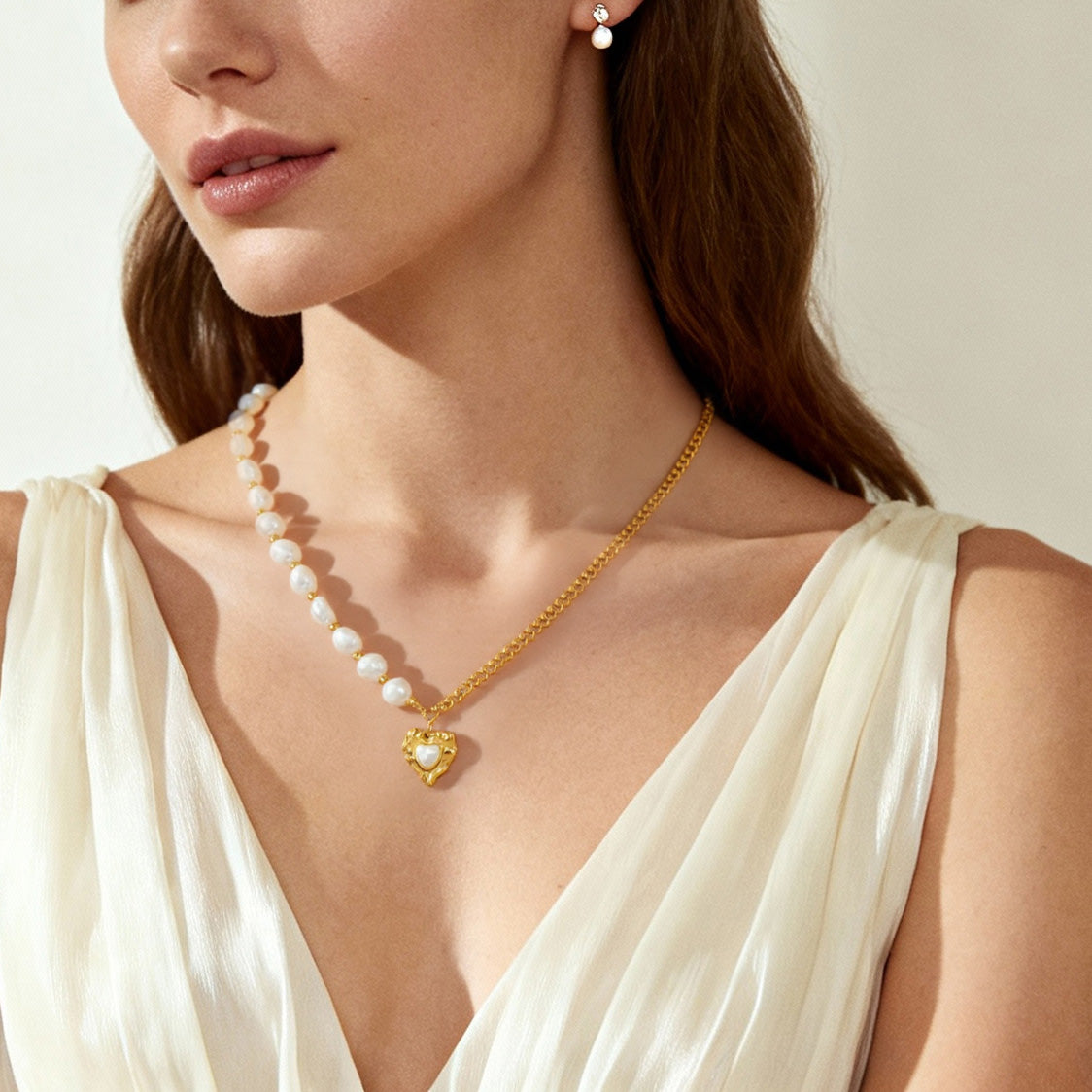 Radiant Pearl Heart Necklace | Stainless Steel Luxe Jewelry