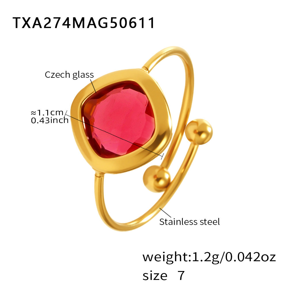 Red Czech glass sea bracelet with labeled stainless steel specs