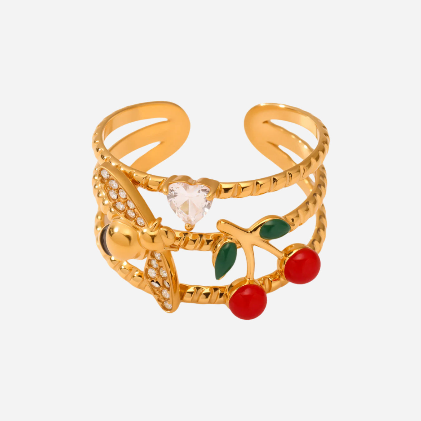 5A Zircon Handmade Oil Drop Cherry Open Rings