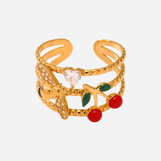 5A Zircon Handmade Oil Drop Cherry Open Rings