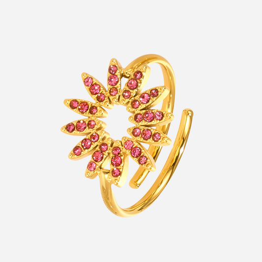 Sunflower Zircon Stainless Steel Adjustable Rings
