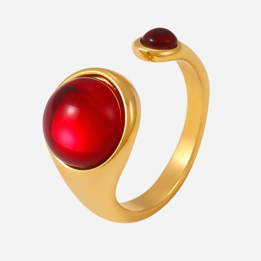 Garnet Open Ring | Waterproof Stainless Steel Minimalist Jewelry