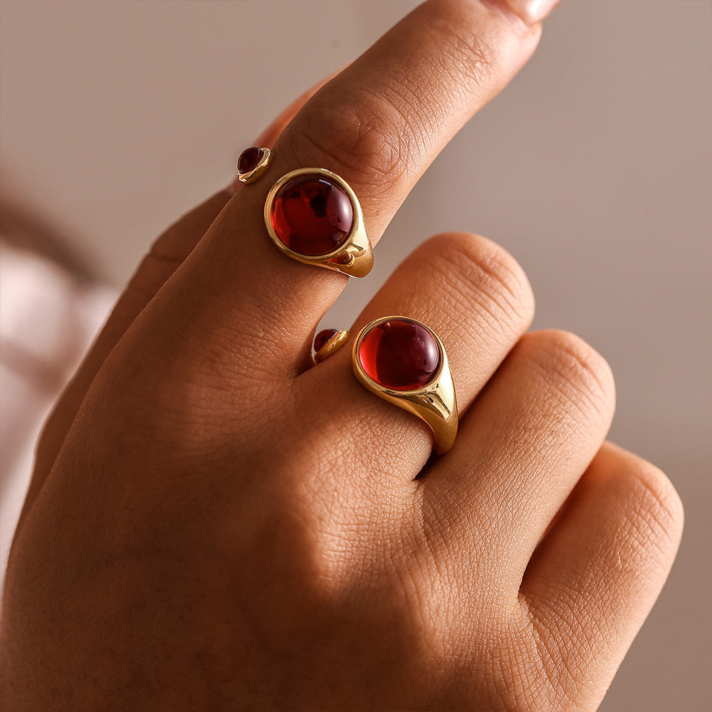 Garnet Open Ring | Waterproof Stainless Steel Minimalist Jewelry
