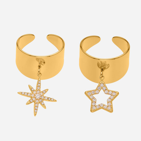 Super Shiny Full Zirconium Star Pendant Open Ring Stainless Steel