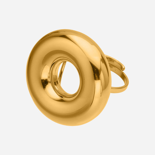 Polished Round Hollow Circle Open Ring Plated With 18k Real Gold Stainless Steel