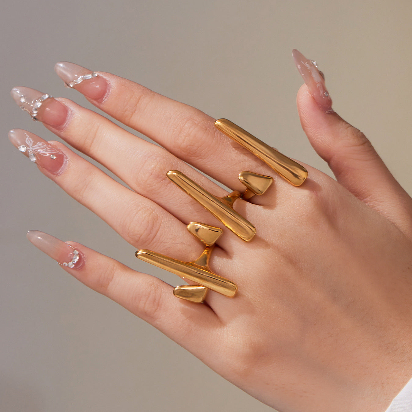 Environmentally Friendly Stainless Steel Adjustable Rings Gold Color