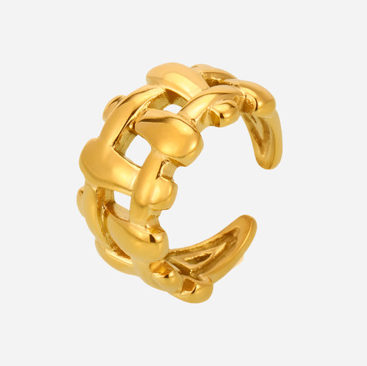 Hollow Woven Heavy Open Ring Stainless Steel