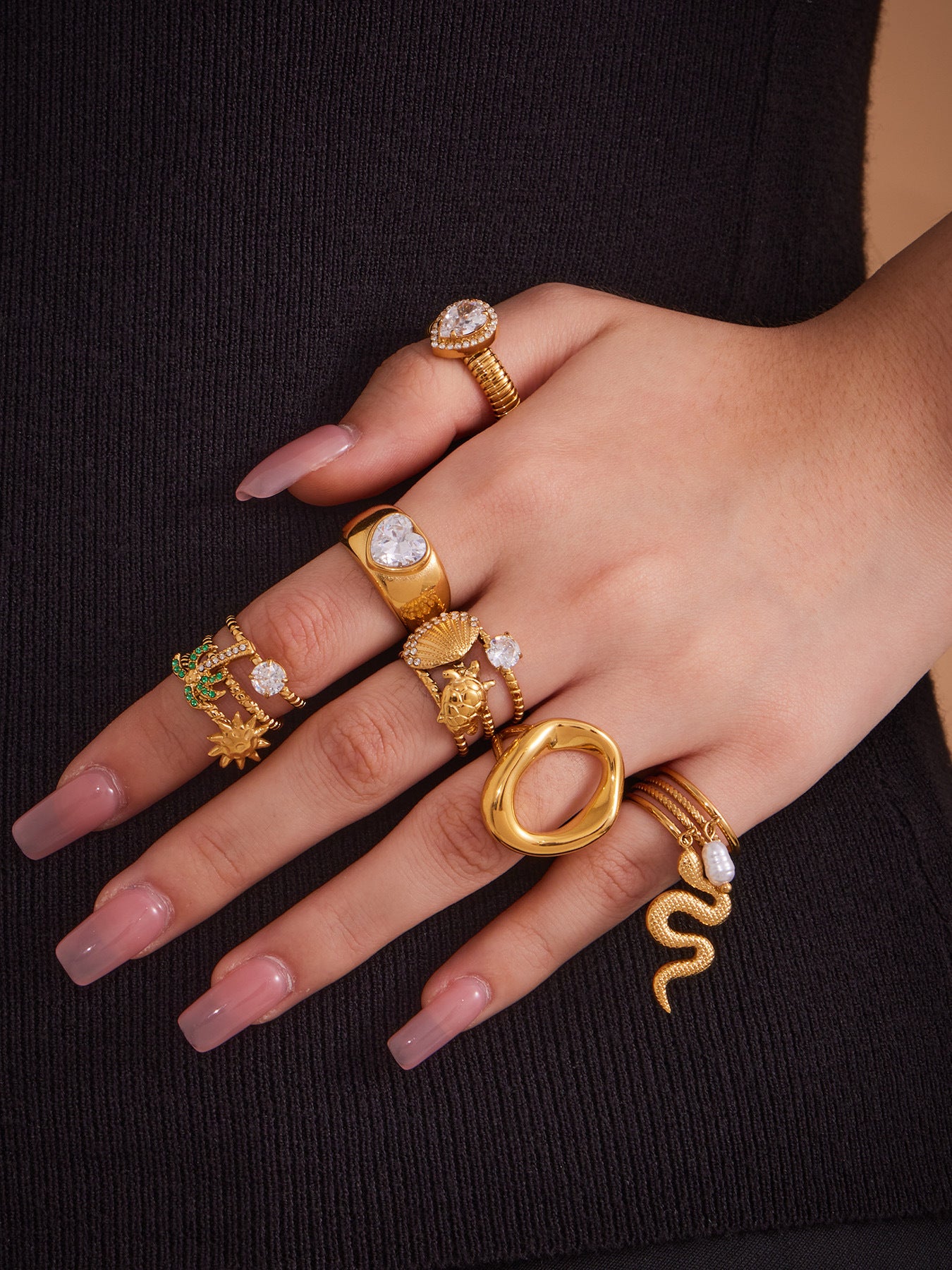 5A Zircon Stainless Steel Multi-layer Opened Rings
