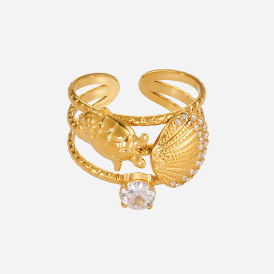 Stainless Steel Zircon Shell Rings Adjustable