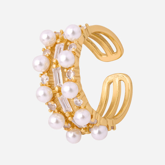 Geometric Imitation Pearl Ring – Open Zircon Accent Design