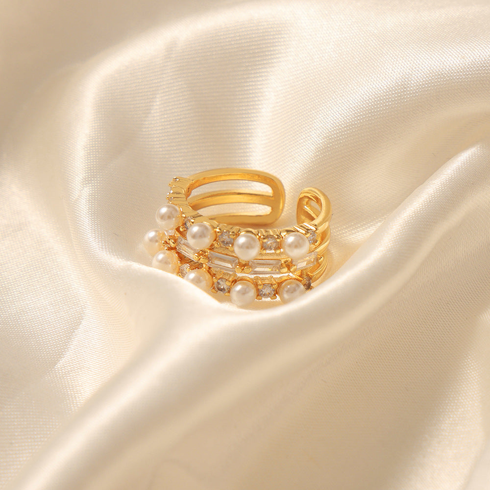 Geometric Imitation Pearl Ring – Open Zircon Accent Design