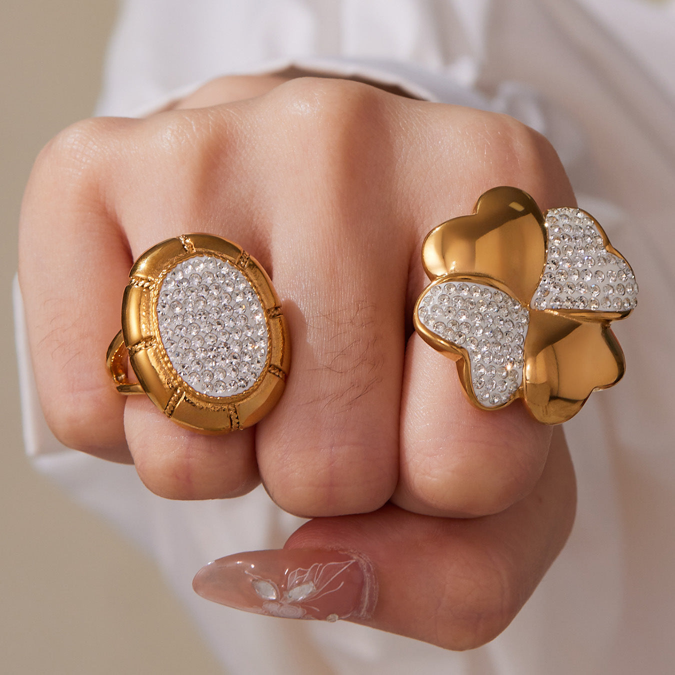 Stainless Steel ring With Mud Diamond Stone Gold Color