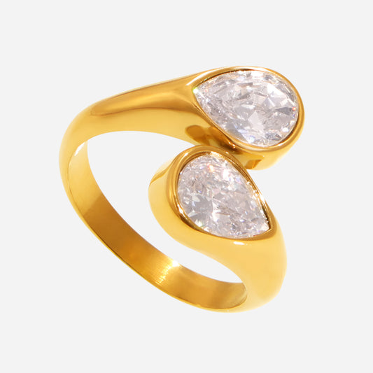 3A Zircon Double Drop Ring – Adjustable Stainless Steel