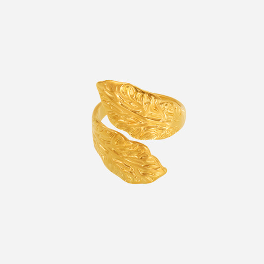 Stainless Steel Leaf Texture Open Ring Women