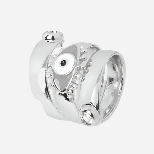 Silver ring with gemstones on a white background