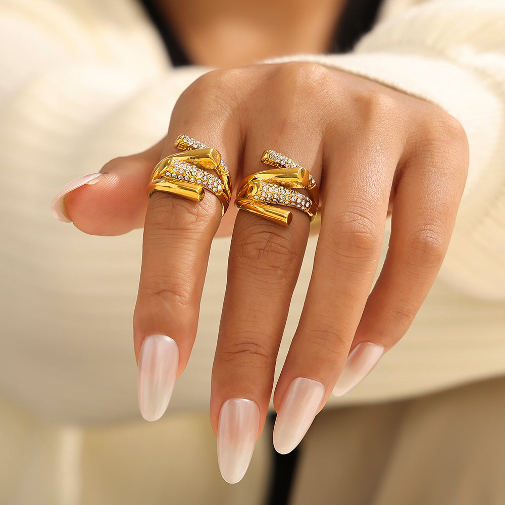 Adjustable Interlocking Geometric Ring with Zircon