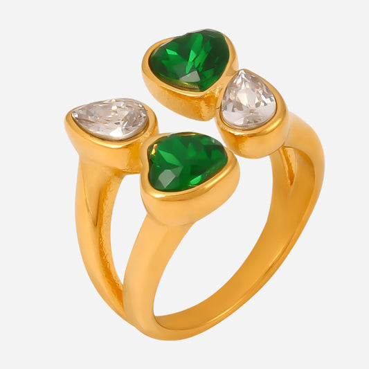Double-Layer Love Water-Drop Glass Stone Stainless Steel Ring