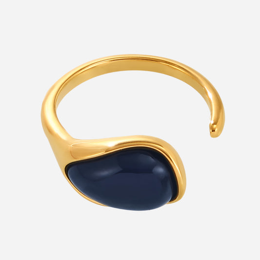Teardrop Shape Lapis Blue Pine Resin Ring Stainless Steel