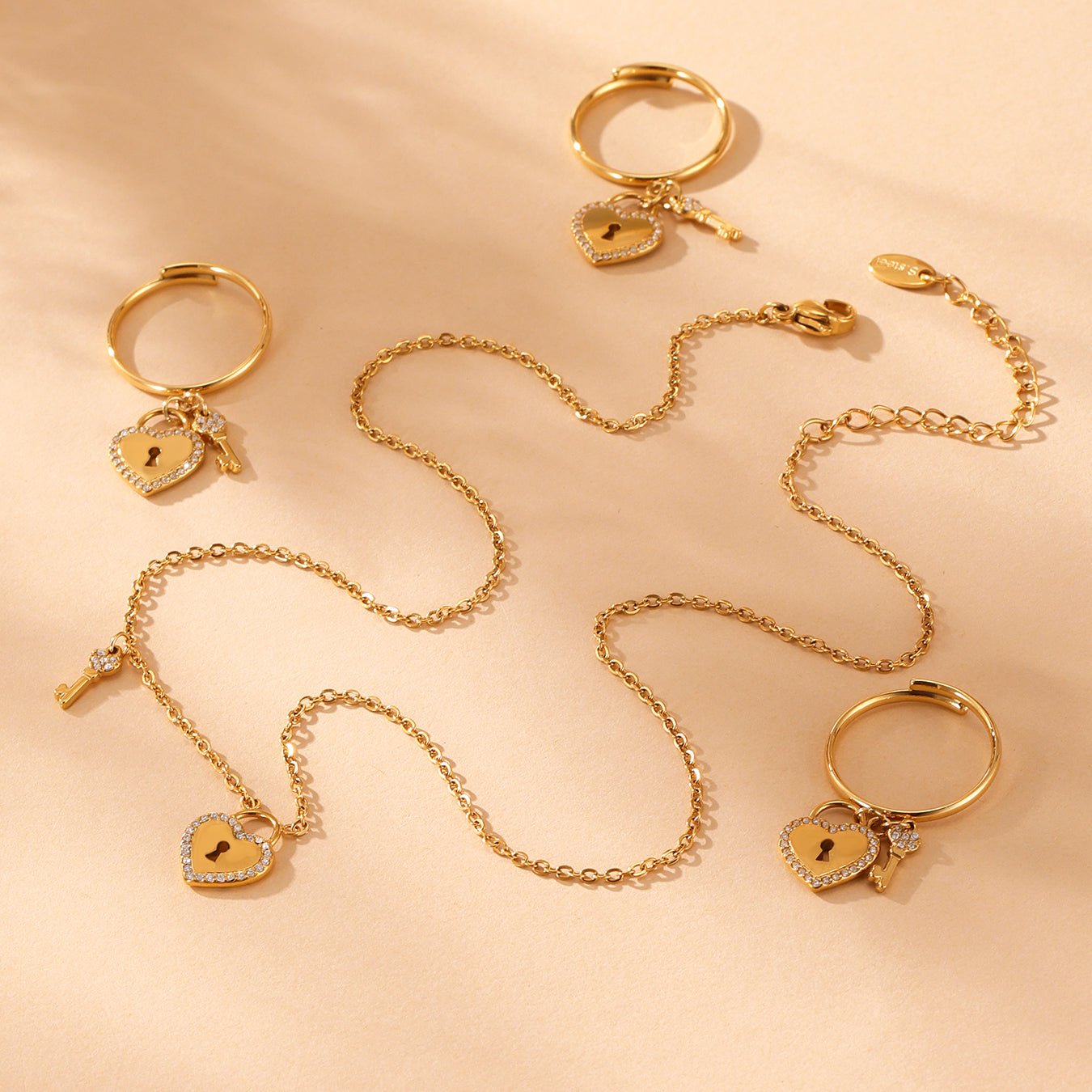 Heart Lock Key Charm Rings