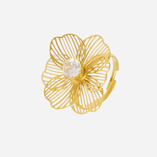 Zirconia Flower Tassel Ring Stainless Steel