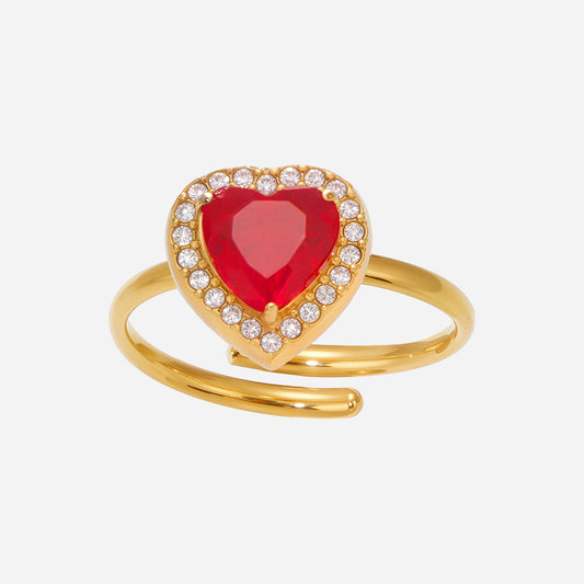 Starry Red Heart Rings With Zircon Stainless Steel