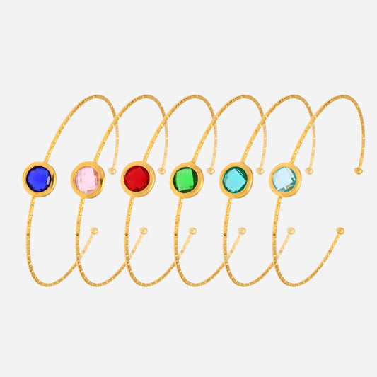 Round cut Czech sea glass bracelet with waterproof stainless steel open design