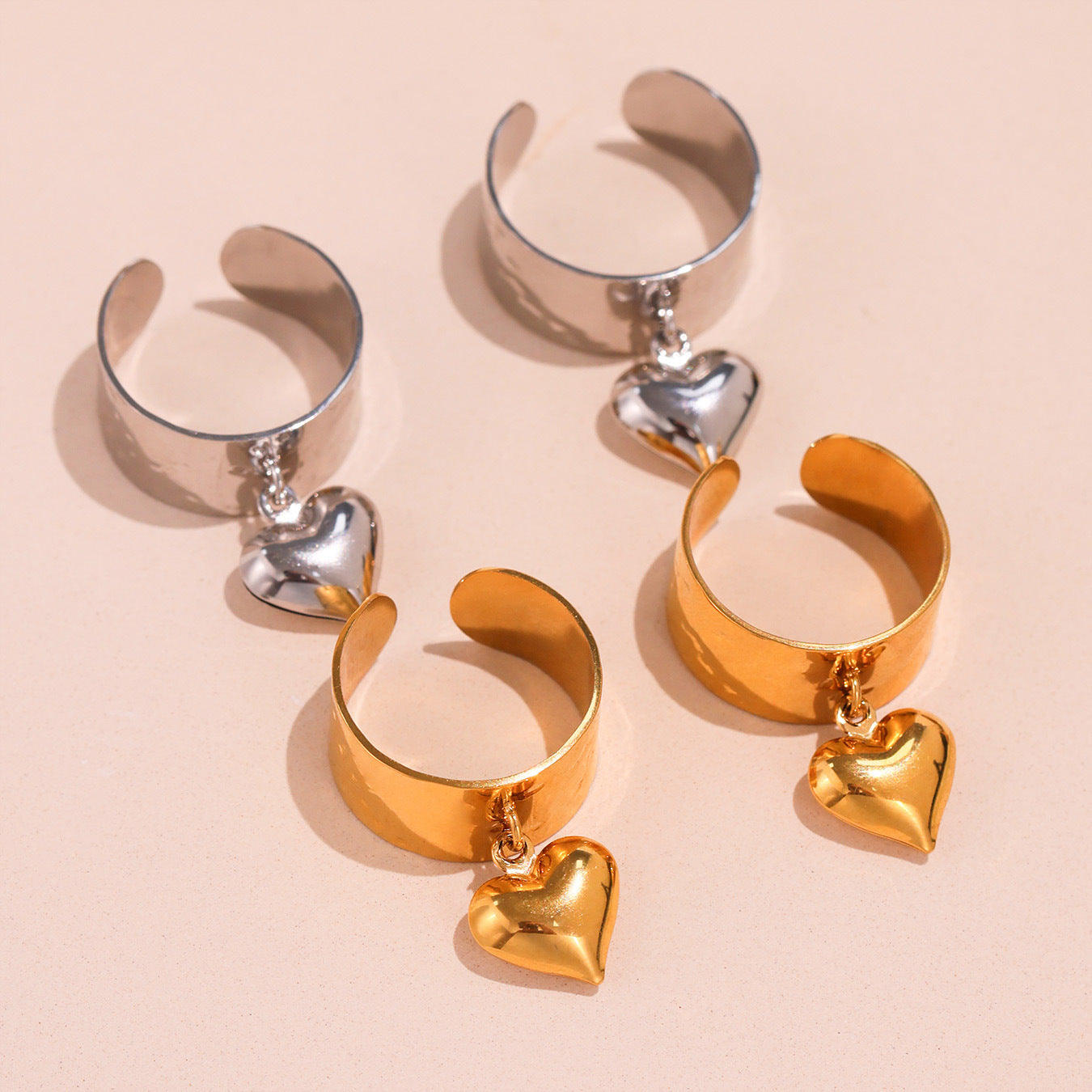 Peach Heart Adjustable Stainless Steel Rings