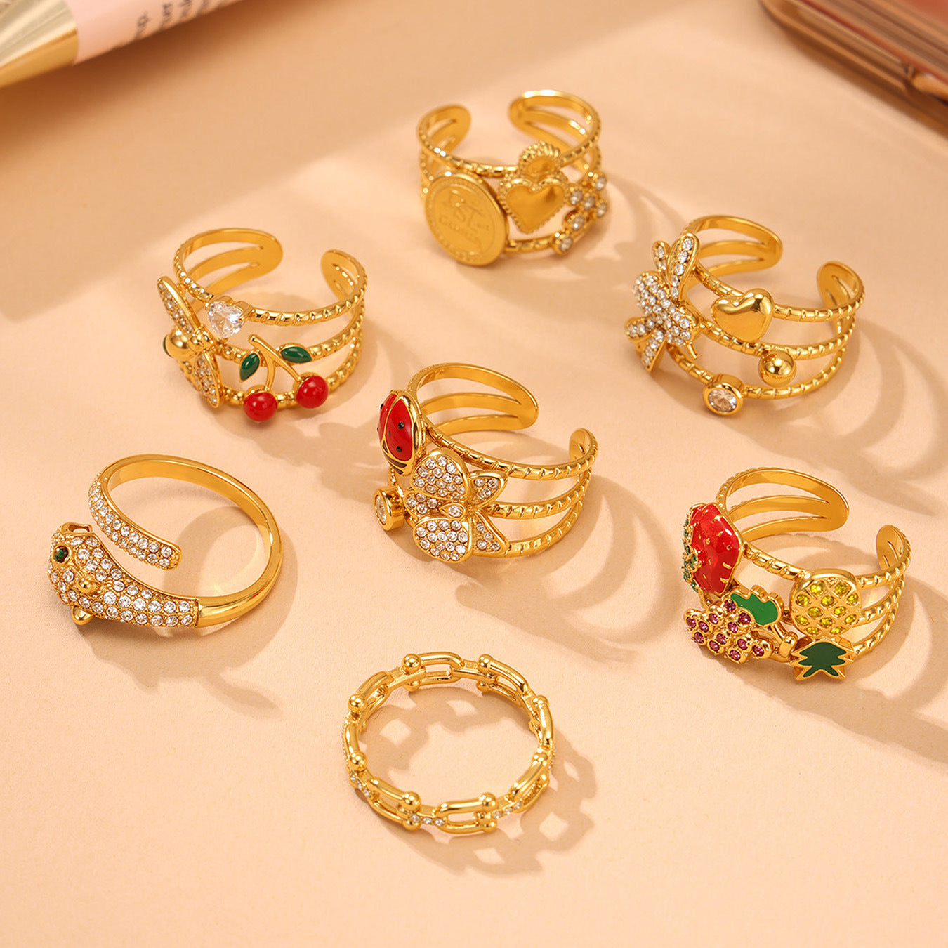 5A Zircon Handmade Oil Drop Cherry Open Rings