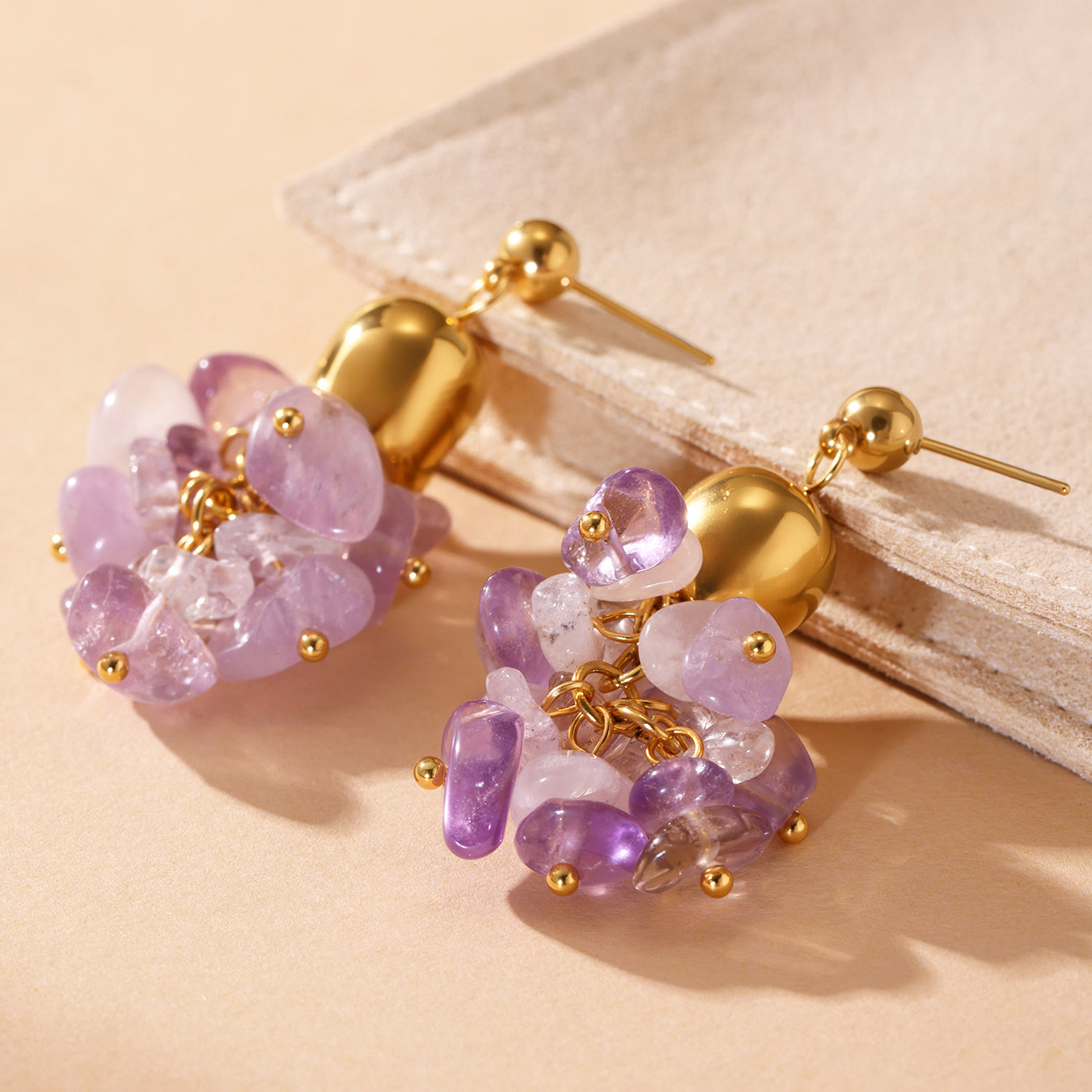 Natural Amethyst Oval Stainless Steel  Earrings