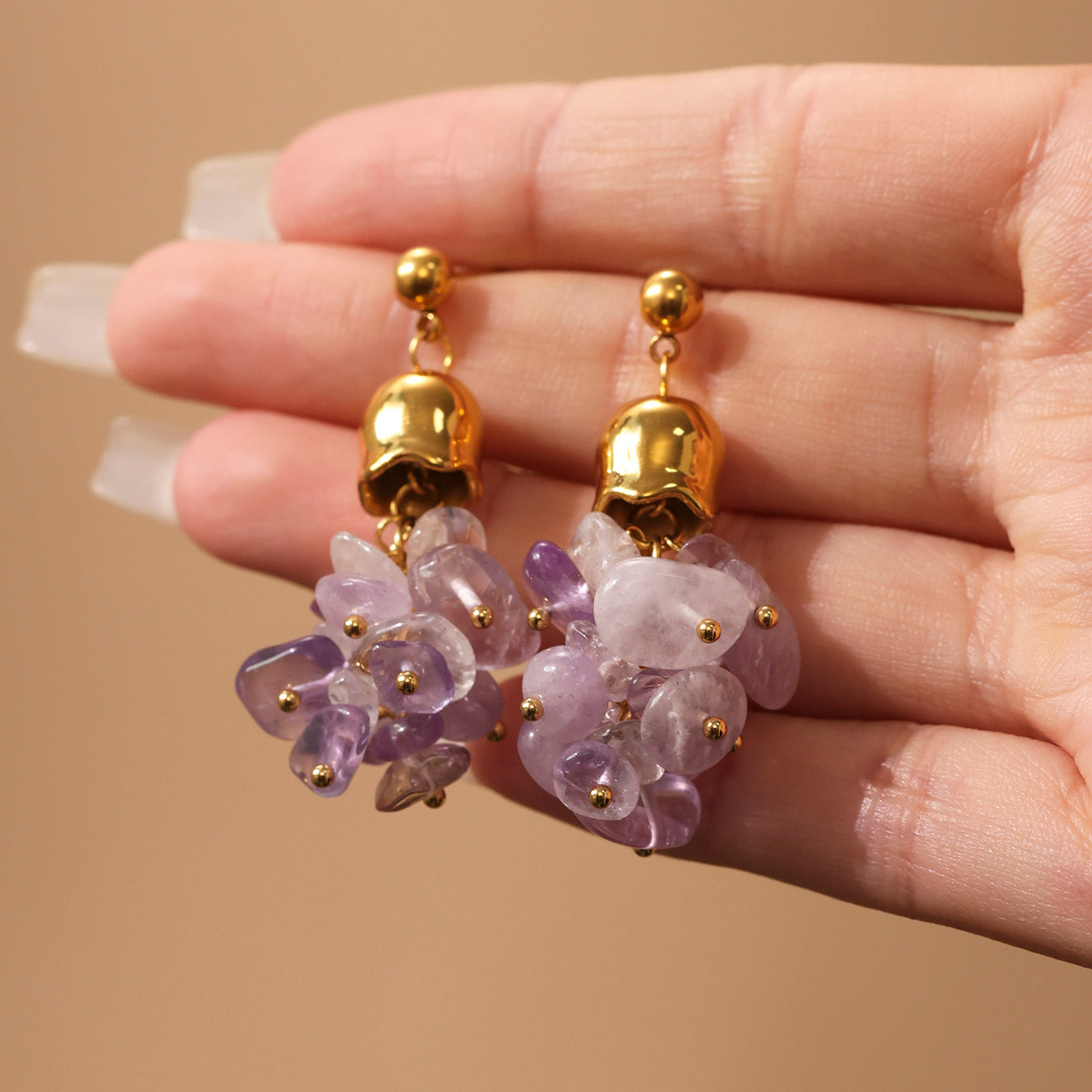 Natural Amethyst Tassel Stainless Steel Earrings