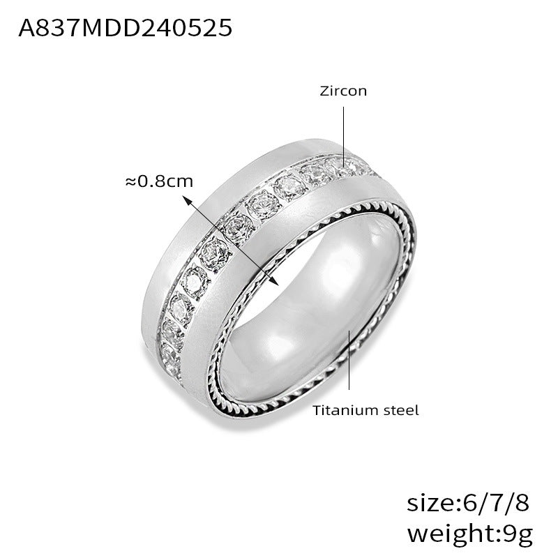 Silver adjustable ring with zirconia detailing – stainless steel hypoallergenic open band ring