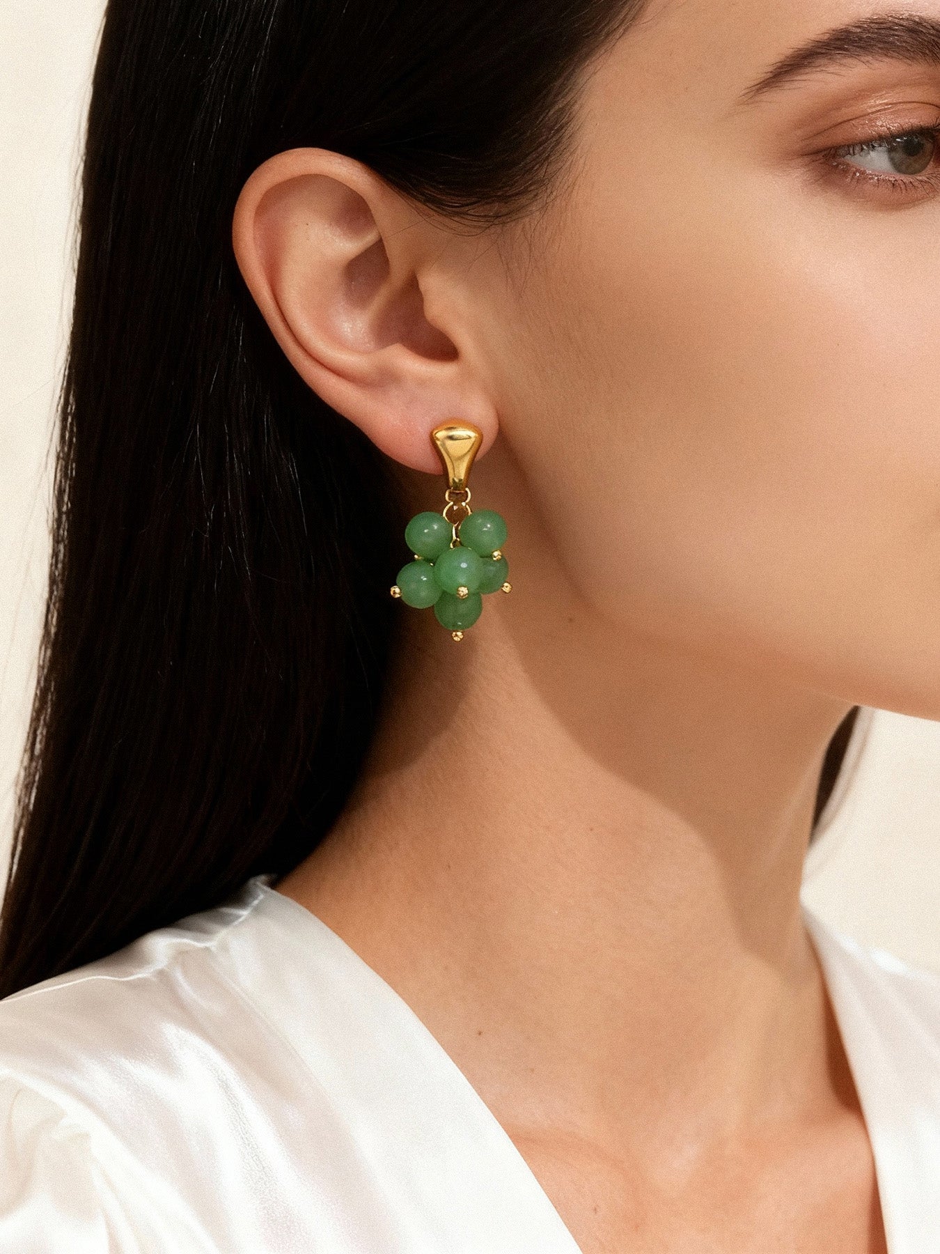 Pendientes de uva de piedra natural de acero inoxidable