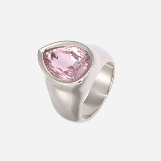 Steel-colored stainless steel ring displayed on a white background, showcasing its durability and sleek design.