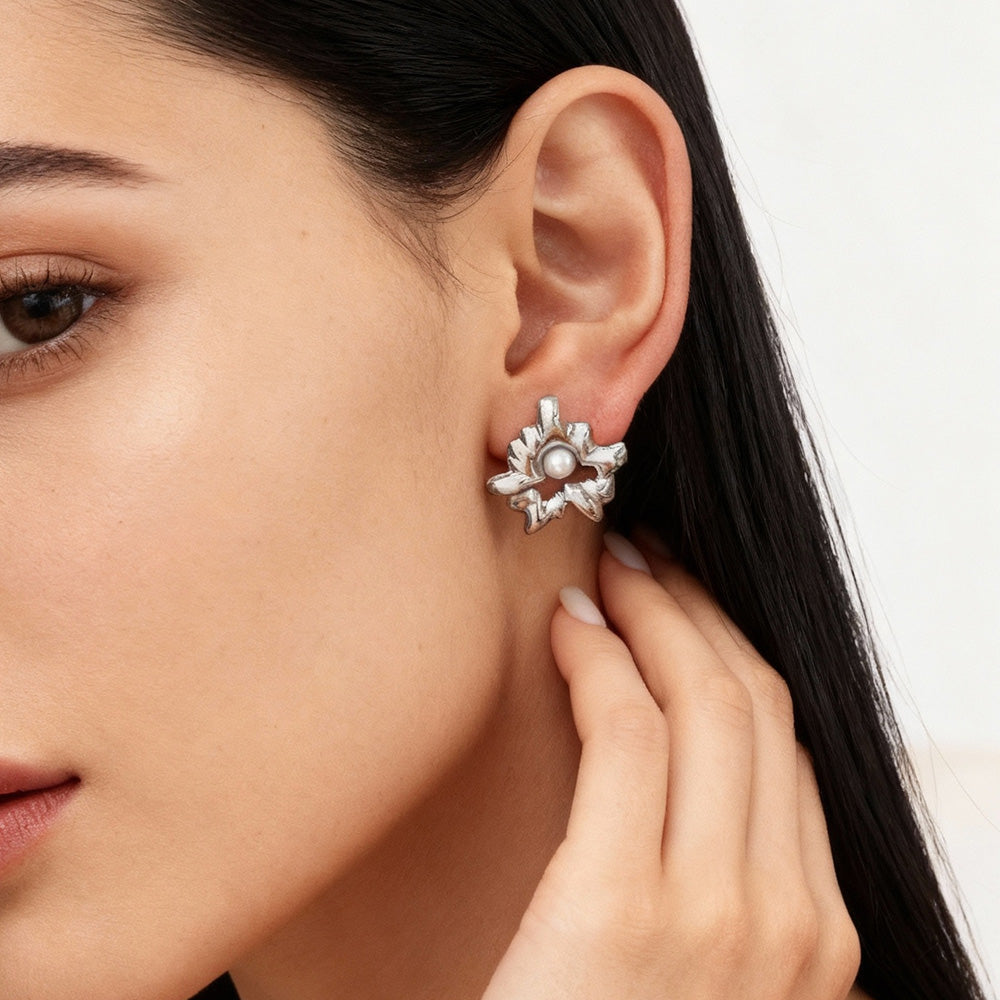 Modern Sculptural Flower Stud Earrings
