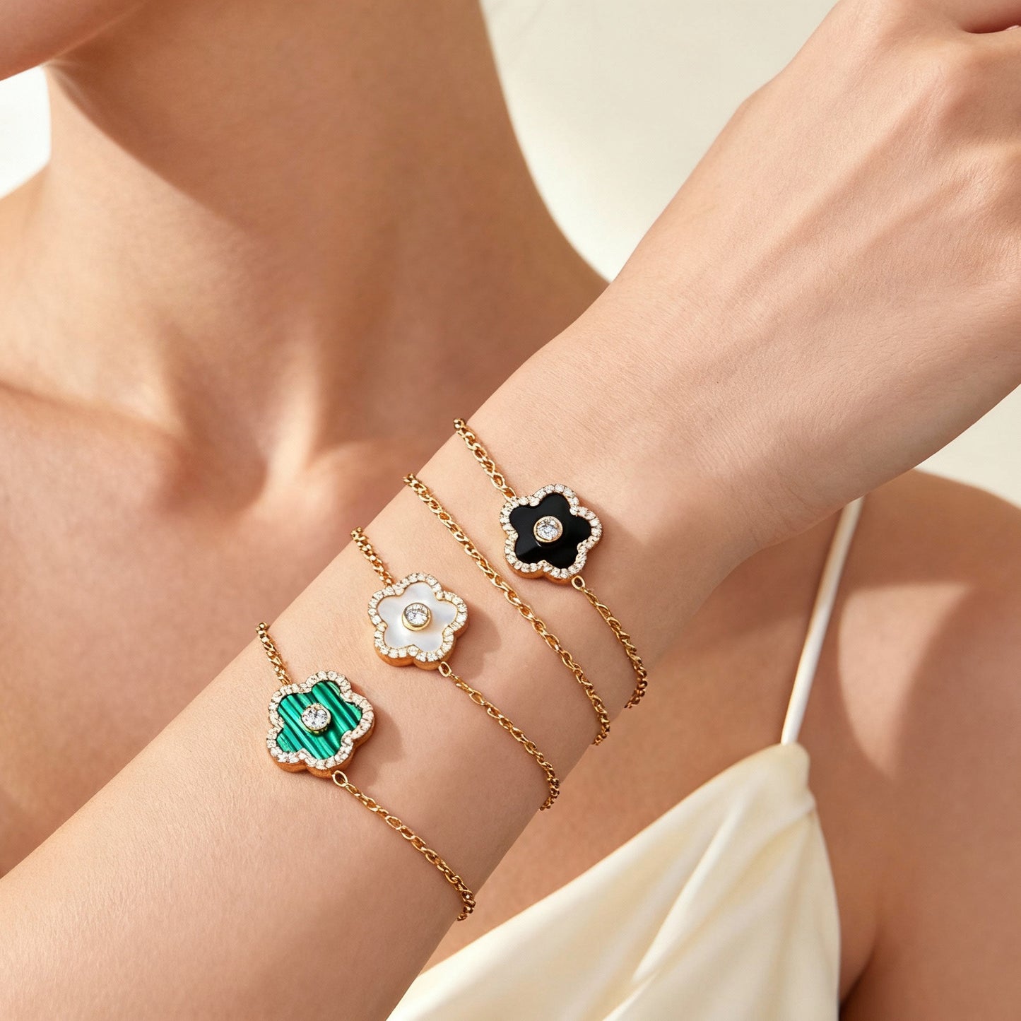 Sunset Flow Gemstone Bracelet | Waterproof Stainless Steel Jewelry (Sunset and Ocean)